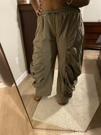 Vixey Ruched Wide Leg Drawstring Waist Woven Casual Office Pants, Business Casual, Office, Work, ... | SHEIN