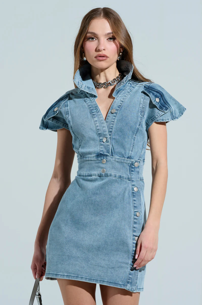 NEVER TOO MUCH DENIM MINI DRESS | AKIRA