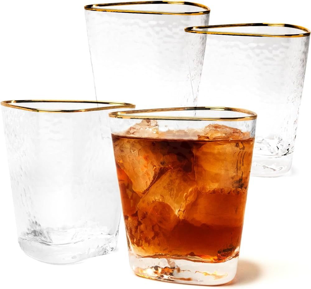 Bec's Designs Gold Rim Whiskey Glasses For Men Set of 4 12oz Triangular Shaped Single Malt Scotch... | Amazon (US)