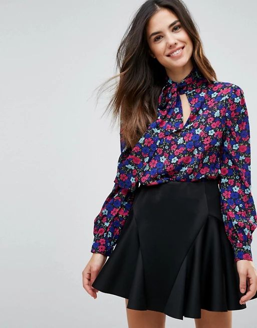 Parisian Floral Printed Blouse With Tie Neck | ASOS US