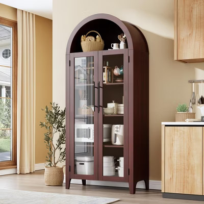Arched Kitchen Pantry Cabinet with Glass Doors, 5-Tier Storage Cupboard with Adjustable Shelf for Home | Target