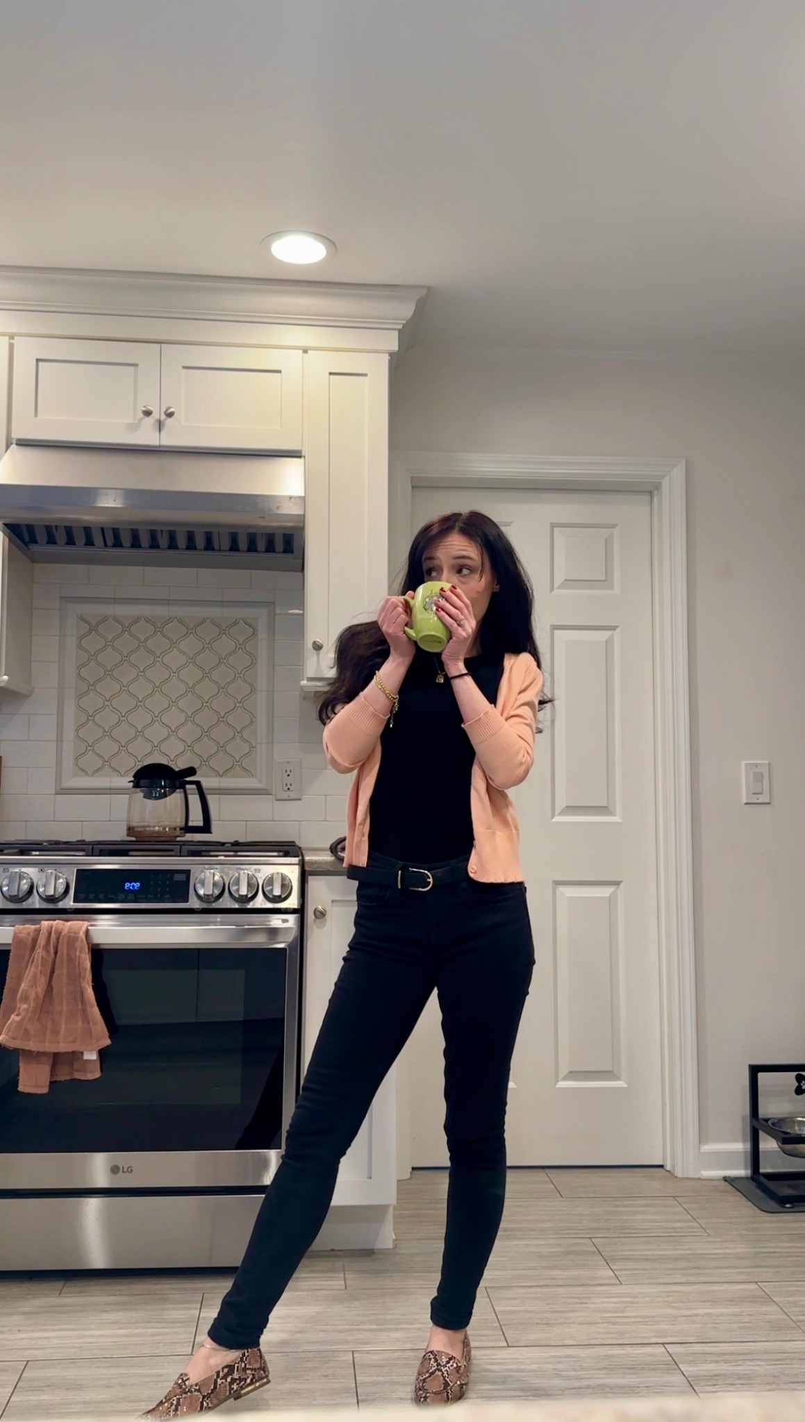 Black tee size XS
Black jeans size 00
Salmon sweater size XS
Snakeskin loafers size 6.5

Sprint outfit, work, workwear, casual, minimalist, millennial 

#LTKWorkwear #LTKStyleTip #LTKSeasonal