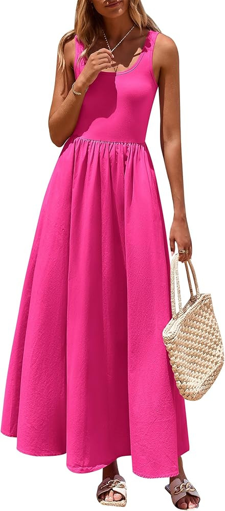 PRETTYGARDEN Womens Summer Casual Scoop Neck Sleeveless Long Dresses Tank Top Patchwork Aline Swi... | Amazon (US)
