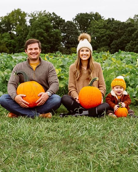 Pumpkin patch family outfits. Oversized sweater, spanx faux leather leggings, black rain boots, Pom beanie. Baby boy corduroy jacket, overalls and shoes. Amazon finds. Target finds. 

#LTKbaby #LTKunder50 #LTKSeasonal