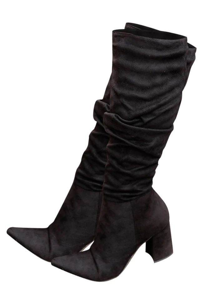 Sloane Black Block Heel Tall Boots | Pink Lily