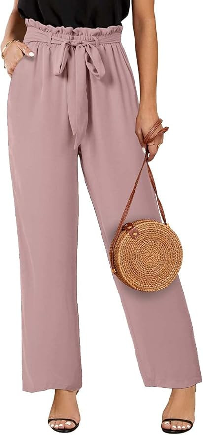 SySea Womens High Waisted Leopard Print Palazzo Pants Belted Wide Leg Long Trousers with Pockets | Amazon (US)