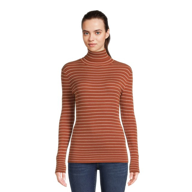 Time and Tru Women's Striped Rib Turtleneck, Sizes XS-XXXL - Walmart.com | Walmart (US)