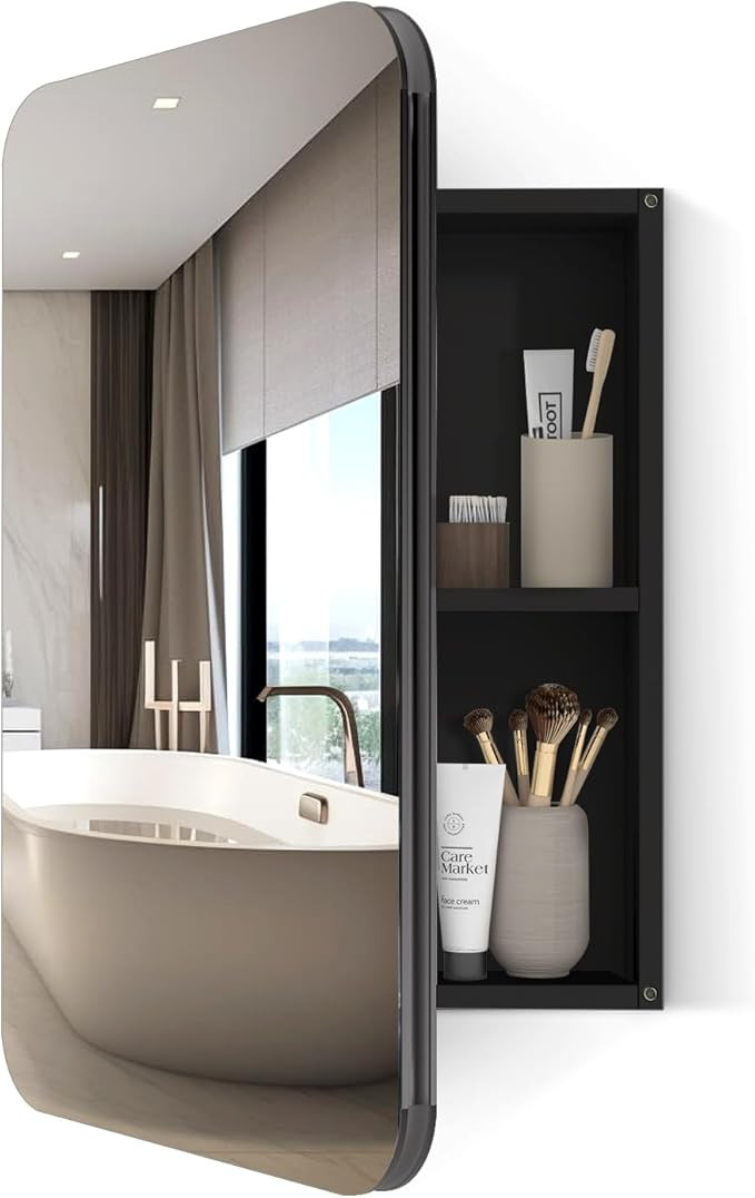 24x16 Inch Bathroom Medicine Cabinet Black Aluminium Profiles Wall Mounted Bathroom Medicine Cabi... | Amazon (US)