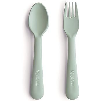 mushie Flatware Fork and Spoon Set for Kids | Made in Denmark (Sage) | Amazon (US)