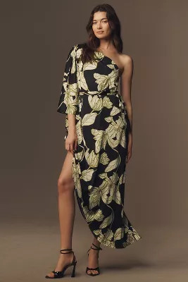 Hutch Adina One-Shoulder Asymmetrical Stretch Satin Midi Dress | Anthropologie (US)