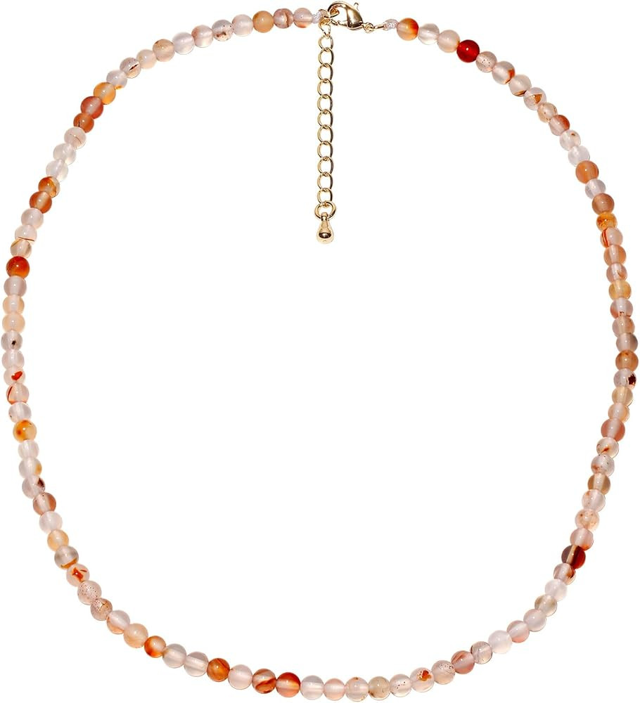 Simple Choker Necklace for Women Real Stone and Crystals Necklaces 4mm Beaded Choker Jewelry Medi... | Amazon (US)