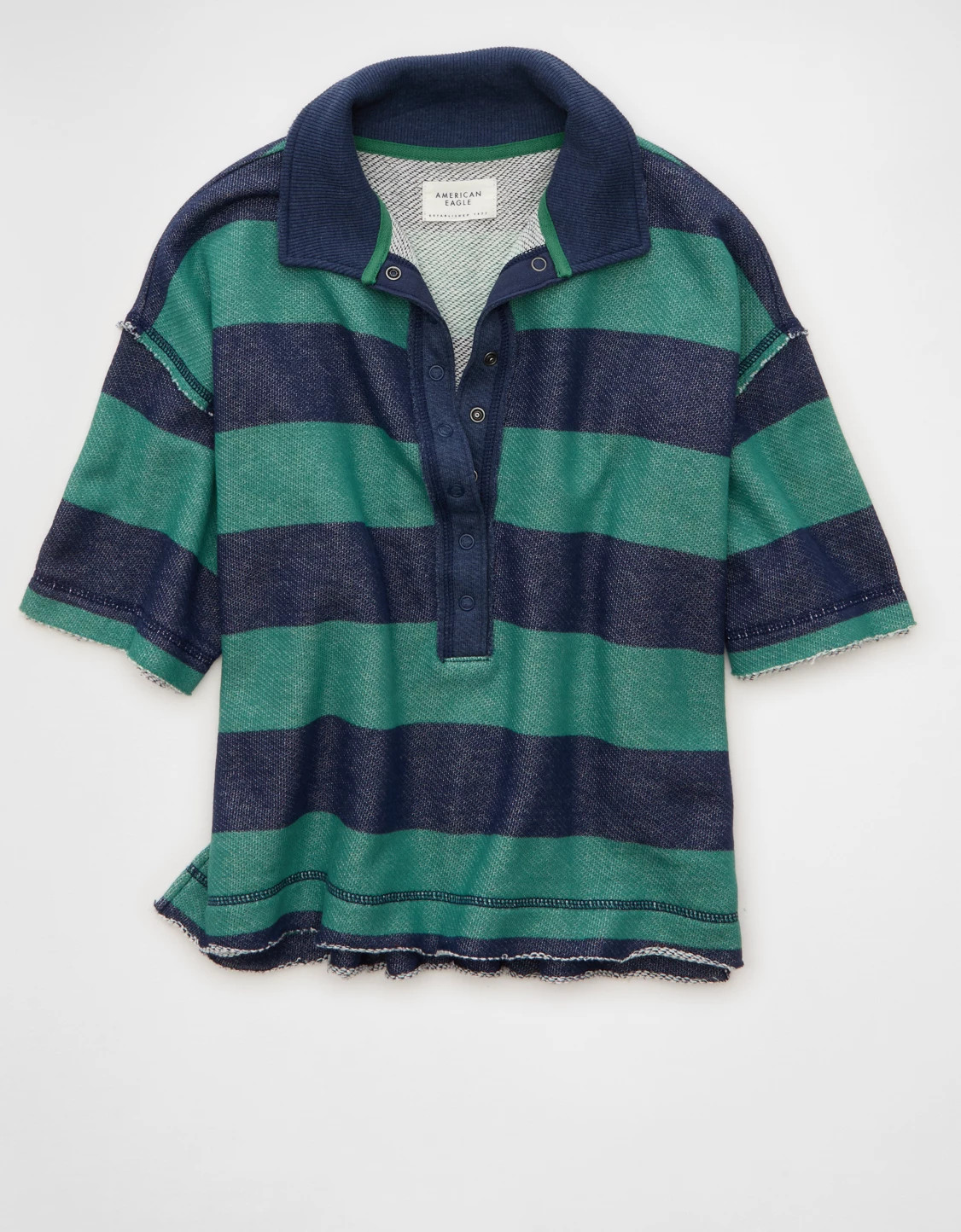 AE Campus Short-Sleeve Rugby Sweatshirt | American Eagle Outfitters (US & CA)