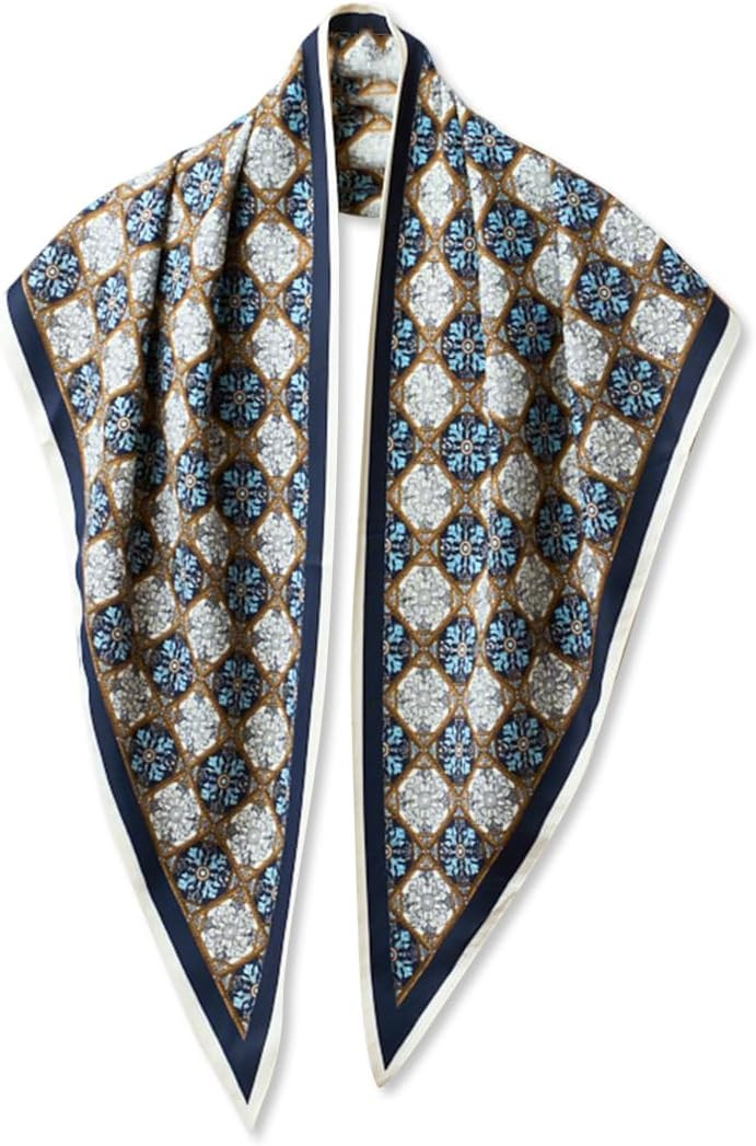 LumiSyne Triangle Scarf Retro Horse Geometric Chain Pattern Silky Satin Head Kerchief Neck Scarf Hair Wrap Shawl Waist Sash | Amazon (US)