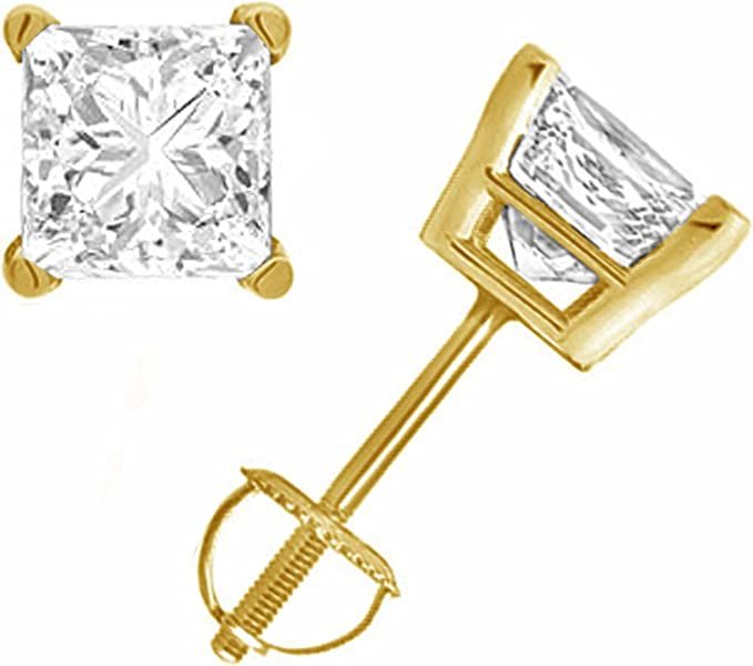 14KT Gold Princess & Round Diamond Accent Earrings (Diamond Quality IJ-I3) By La4ve Diamond Stud ... | Amazon (US)