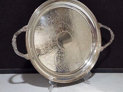 Vintage Sheridan Silverplate Ornate Etched 12" Round Serving Tray with Handles | eBay US