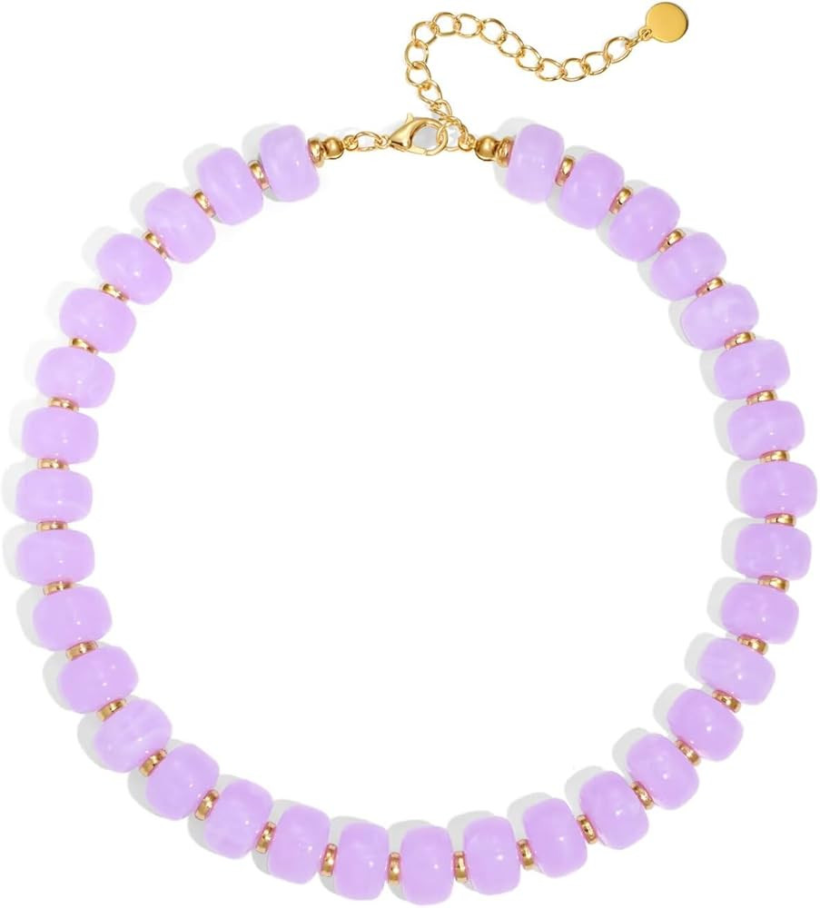Colorful Beaded Necklace for Women Unique Resin Beads Choker Necklaces Boho Statement Chunky Neck... | Amazon (US)