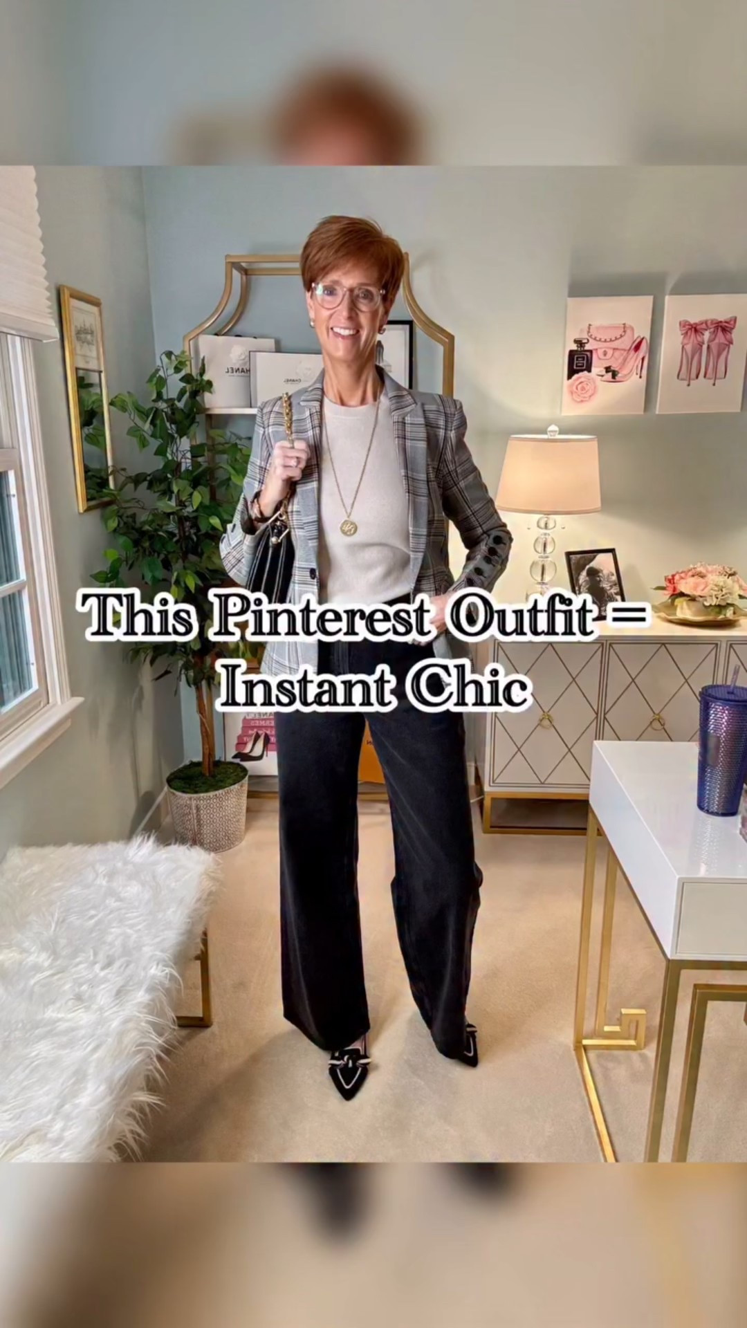 Pinterest Inspired Outfit Series — Episode 3

Want the links? Like, Follow & Comment PINTEREST and I’ll send links right to your DM.

If you love outfits that feel elevated but effortless, this is your next save. A cream cashmere crewneck, plaid fitted blazer, black wide-leg jeans, black flats, and a luxe designer bag — the perfect mix of timeless, classic, and polished.

Pinterest is full of these beautifully simple outfit formulas, and this one is a wear-anywhere look: work days, dinner out, errands, holiday events, even travel days. 

I’m recreating these Pinterest classics with a tall-friendly, over-40 spin — because outfits should be wearable for real women in real life.

Everything I’m wearing is linked in my ShopMy, including tall-friendly black wide-leg denim, the cashmere crewneck, and luxe-inspired accessories that elevate every outfit.

👉 Save this look to recreate it later 👉 Share it with a friend who loves classic style 👉 Follow for more Pinterest-inspired outfits  👉 Subscribe to my newsletter for curated style edits + weekly outfit ideas

Pinterest blazer outfit, plaid blazer outfit women, classic winter outfits 40+, tall-friendly wide leg jeans, cashmere sweater outfit, elevated everyday style, capsule wardrobe blazer look.

#pinterestoutfit  #tallfriendlyfashion  #classicstyleover40  #blazeroutfitideas

#LTKOver40 #LTKTall #LTKootd