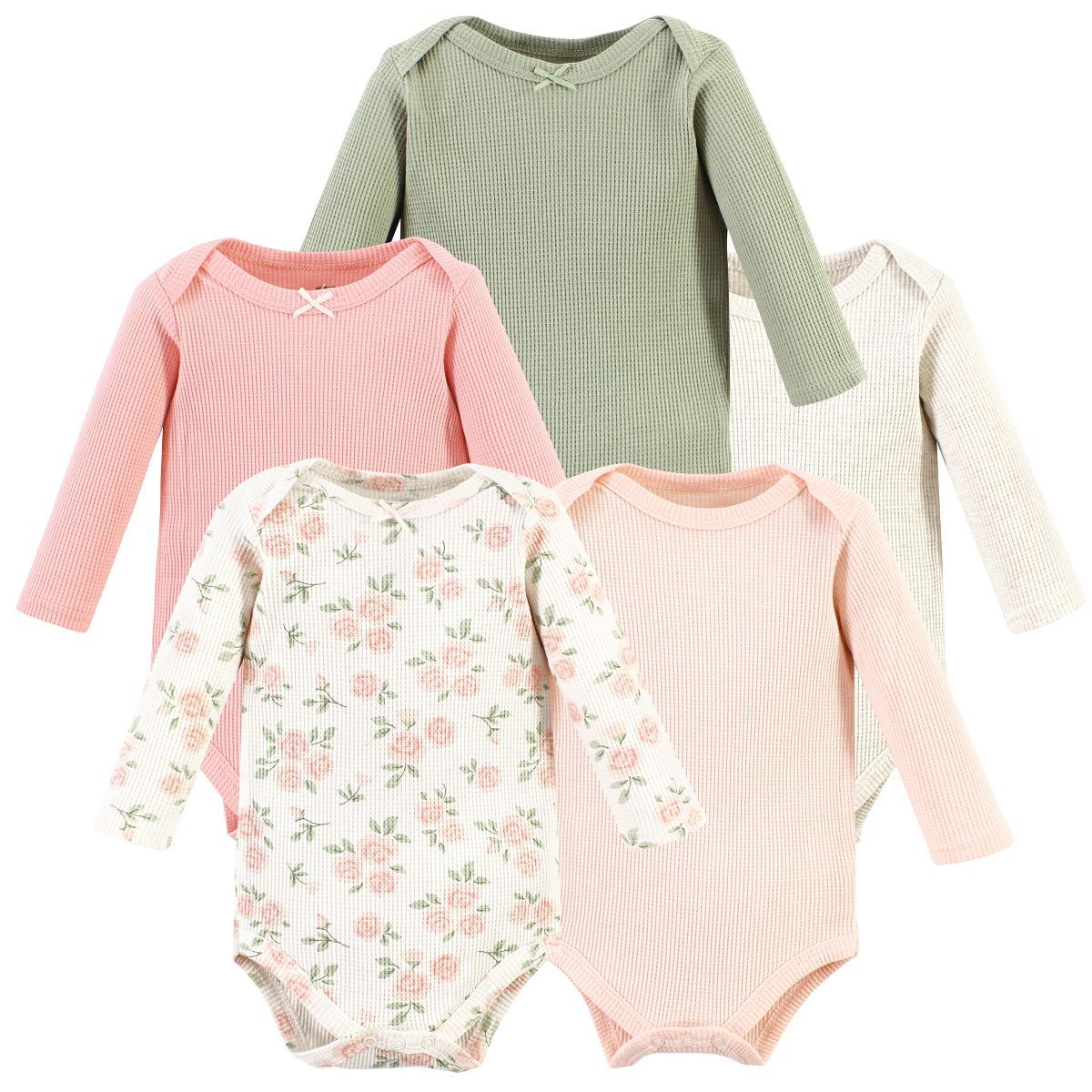 Hudson Baby Infant Girl Thermal Long Sleeve Bodysuits, Soft Pink Sage Rose | Target