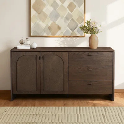 Brayden 63" Modern Brown Painted Oak Sideboard with Paneled Double Doors, 3 Drawers & Adjustable Storage | Wayfair North America