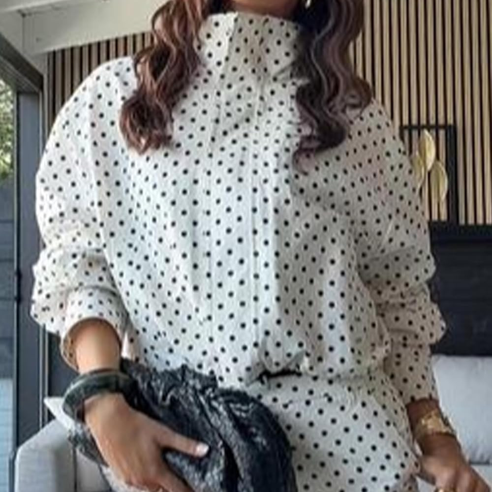 Women Polka Dot Jacket Stand Collar Cropped Jackets Zip Up Coat Casual Fashion Coat Fall Spring J... | Amazon (US)