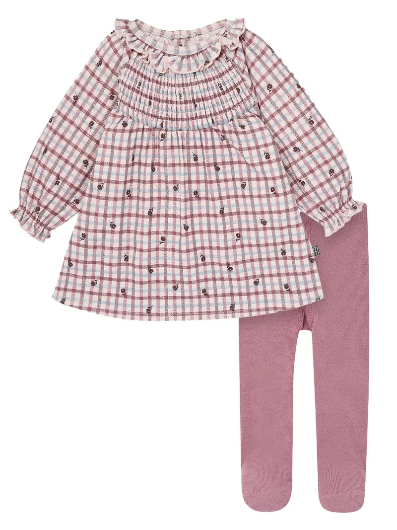 Modern Moments by Gerber Baby Girl Smocked Dress and Tights Set, 2-Piece, Sizes 0/3 Months - 24 M... | Walmart (US)