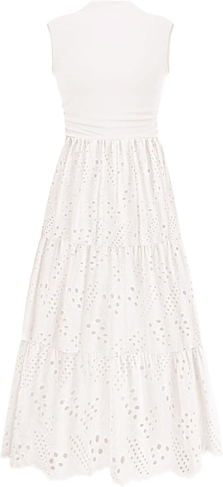 PRETTYGARDEN Summer Dresses for Women 2026 Casual Eyelet Sleeveless Wedding Guest Maxi Dress Tank... | Amazon (US)