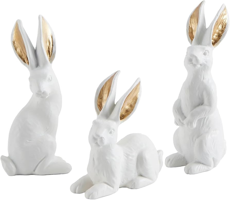 Easter Bunny Figurines Set of 3, White Resin Rabbit Statues with Gold Ears for Home Easter Decor ... | Amazon (US)