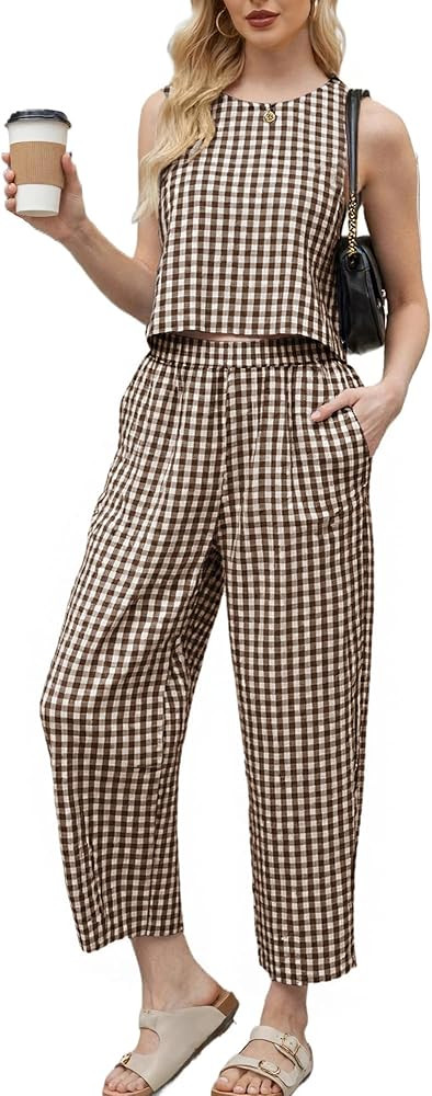 2 Piece Sets For Women 2026 Summer Matching Wide Leg Crop Pants Outfits Travel Vacation Beach Lou... | Amazon (US)