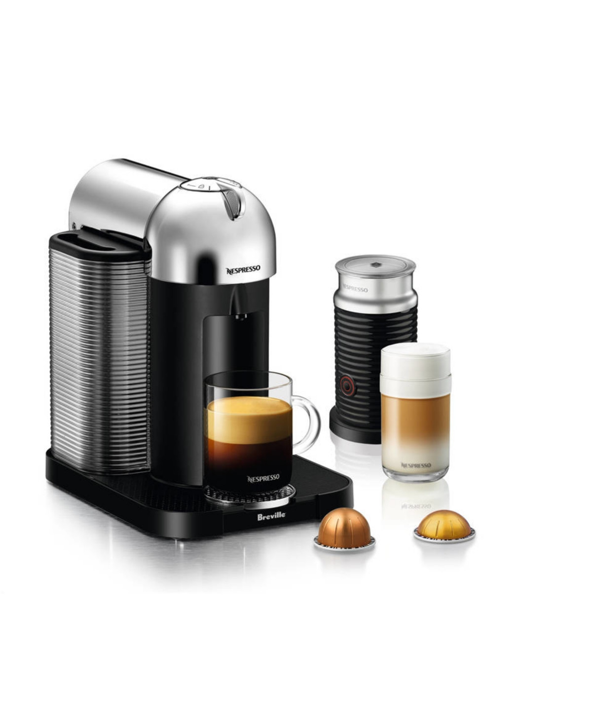 Nespresso Vertuo Coffee and Espresso Machine by Breville, Chrome with Aeroccino Milk Frother - Chrome | Macy's