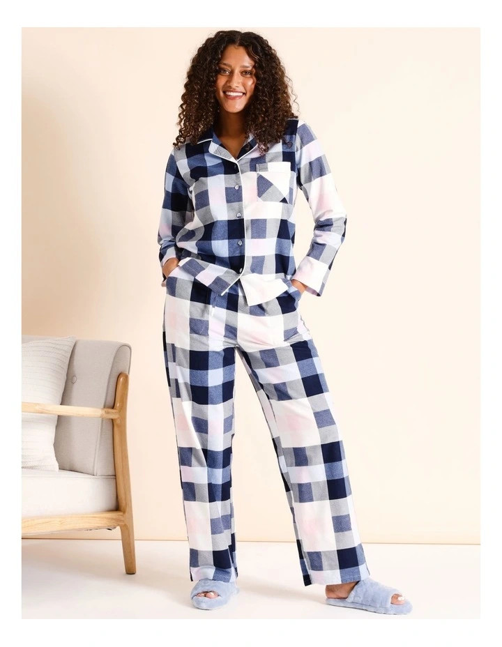 Flannelette Pyjama Set in Blue Check | Myer