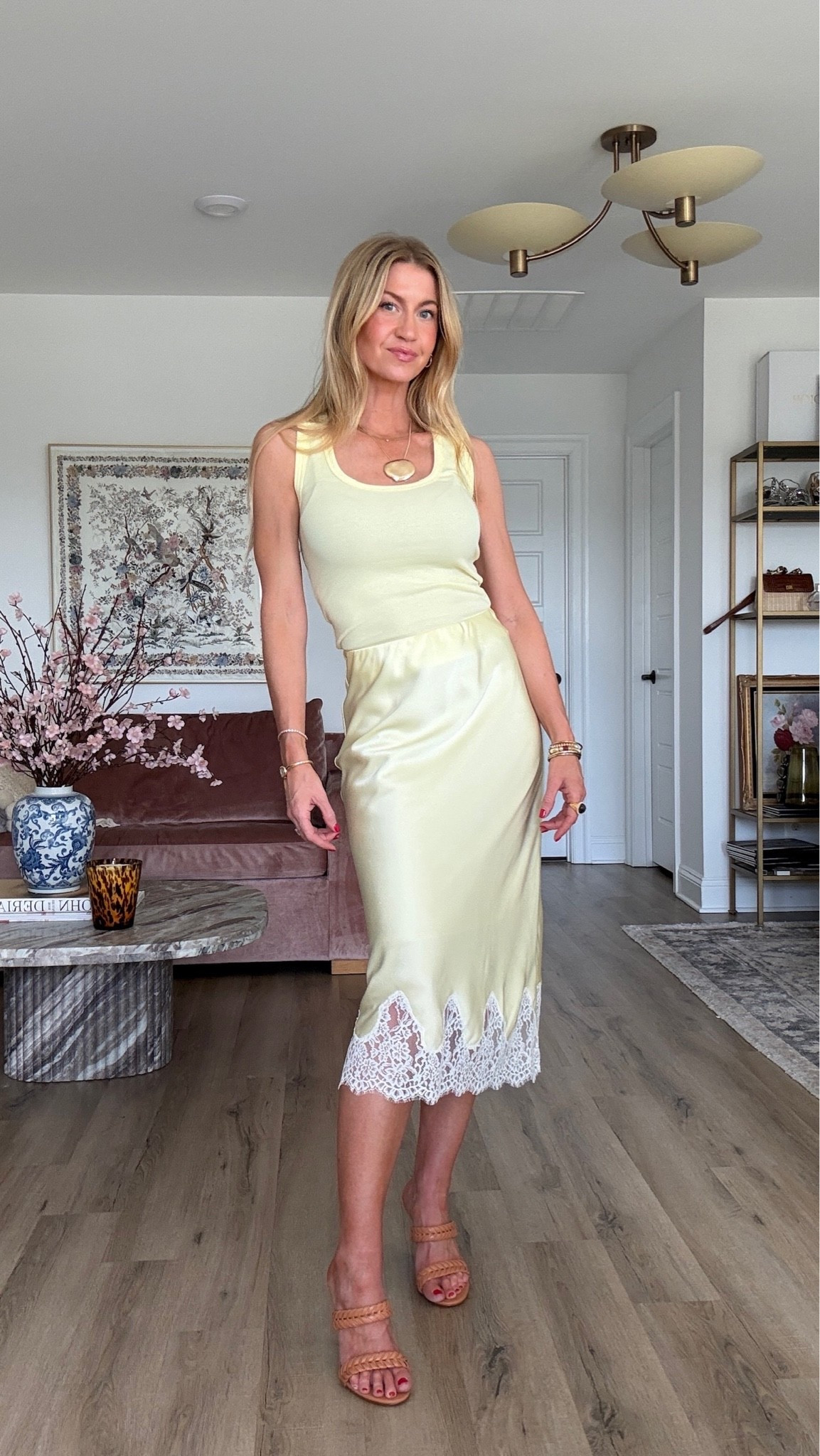 Yellow top + silk skirt! 
Top: runs TTS, wearing size small
Skirt: runs TTS, wearing size XS

#LTKootd #LTKgrwm #LTKSeasonal