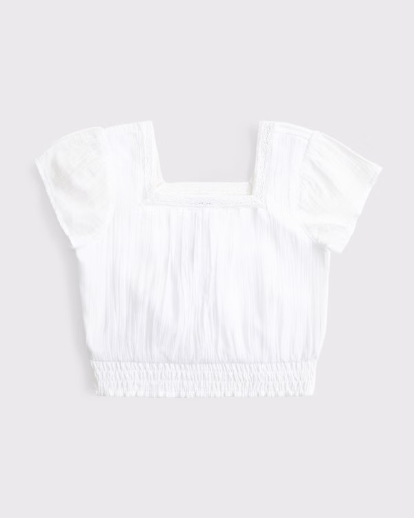 lace-trim smocked waist top | Abercrombie & Fitch (US)