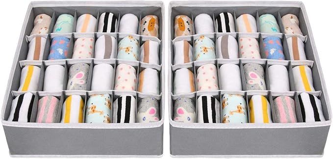 Joyoldelf Sock Drawer Organizer Divider 2 Packs Underwear Organizer, 24 Cell Collapsible Closet C... | Amazon (US)