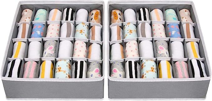 Joyoldelf Sock Drawer Organizer Divider 2 Packs Underwear Organizer, 24 Cell Collapsible Closet C... | Amazon (US)