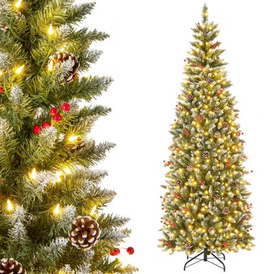 Costway 7 FT Pre-Lit Artificial Christmas Tree with 818 Snowy Branch Tips 350 LED Lights | Target