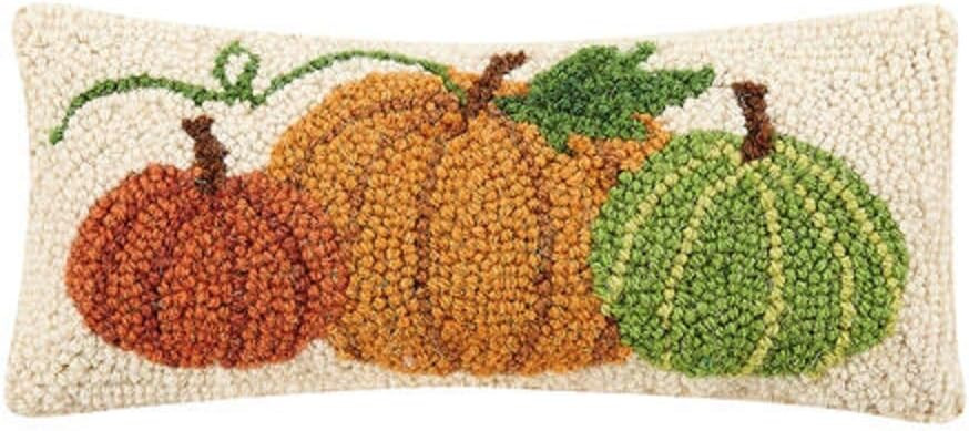 Peking Handicraft 31TG438C05OB Pumpkins Hook Pillow, Blown-in Filled, 12-inch Length, Wool and Cotton | Amazon (US)