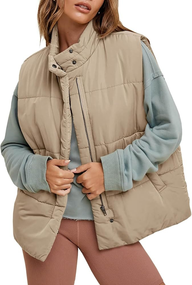 Tankaneo Womens Oversized Puffer Vest Stand Collar Zip Up Sleeveless Jackets Lightweight Fall Cas... | Amazon (US)