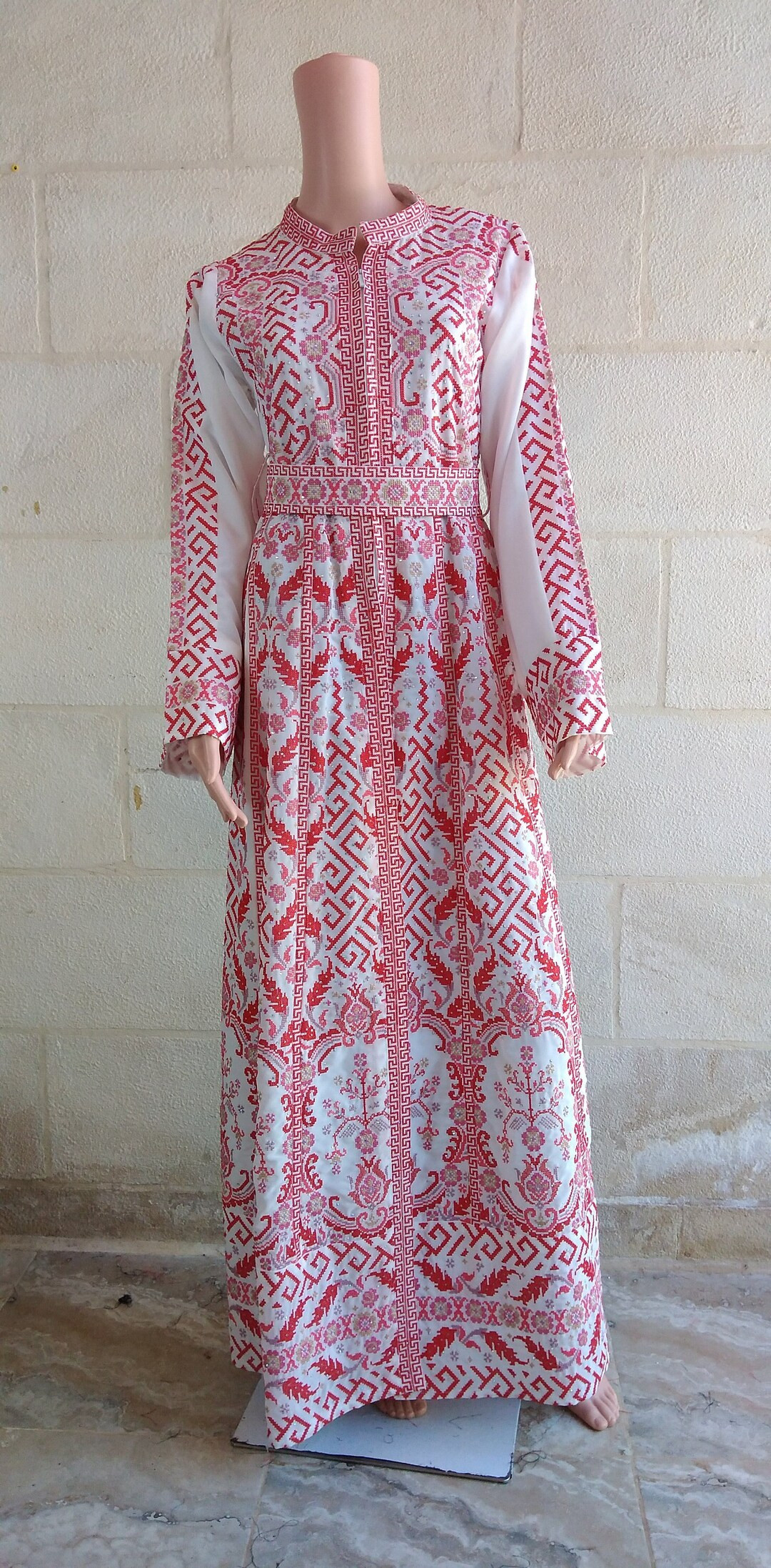 Palestinian Thobe Tatreez Kaftan White and Red New Collection 2023 - Etsy | Etsy (US)