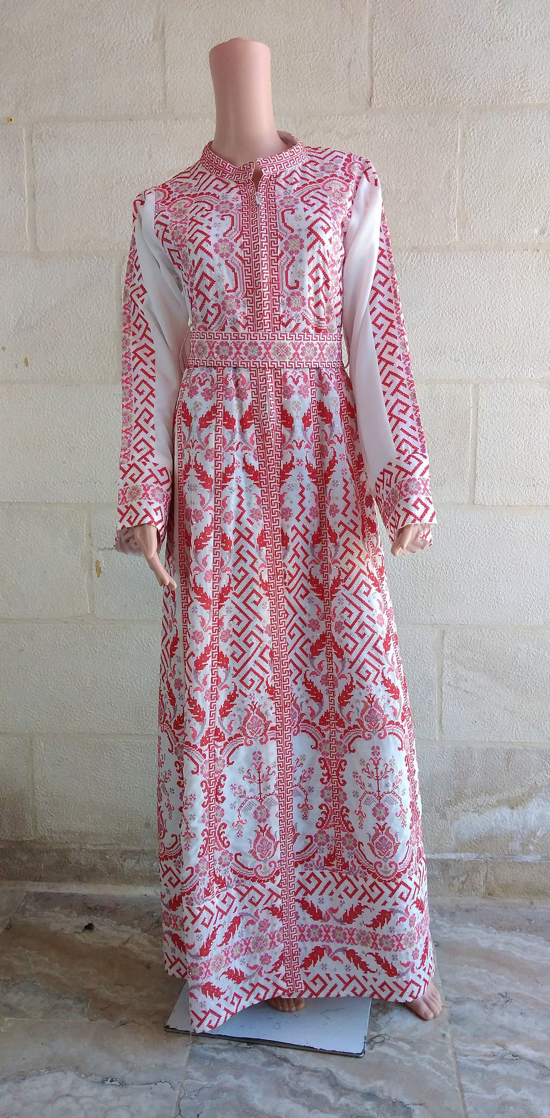 Palestinian Thobe Tatreez Kaftan White and Red New Collection 2023 - Etsy | Etsy (US)