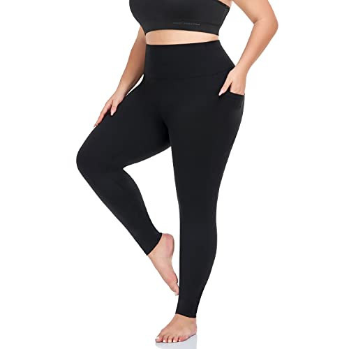 MOREFEEL Plus Size Leggings for Women with Pockets-Stretchy X-5XL Tummy Control High Waist Womens Leggings Workout Black Yoga Pants | Amazon (US)