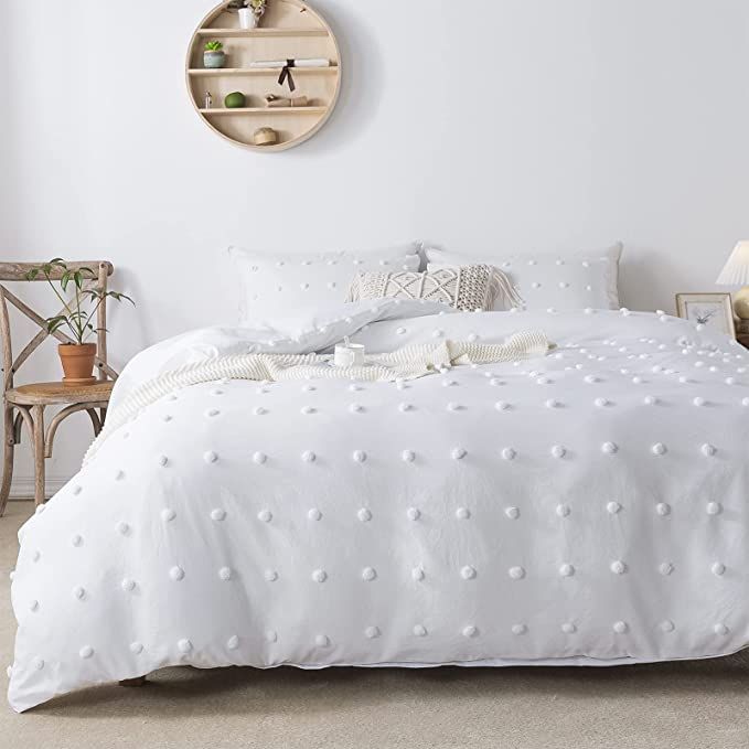 Andency White Tufted Dot Duvet Cover Twin Size (66x90 inch), 2 Pieces (1 Jacquard Duvet Cover, 1 ... | Amazon (US)