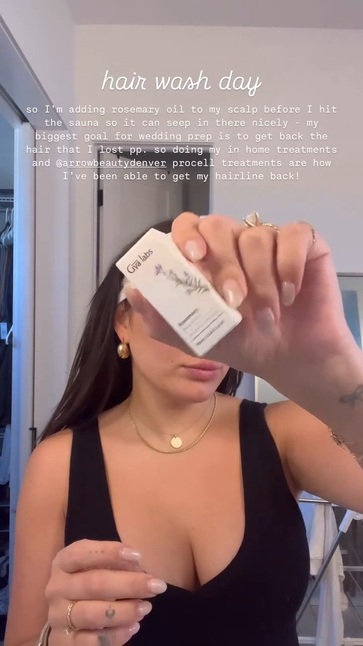 hair wash day! adding rosemary oil to my scalp before i hit the sauna so it can seep in there nicely - my biggest goal for wedding prep is to get back the hair i lost pp. so doing my in home treatments 🤍 

 

#LTKWatchNow #LTKBeauty