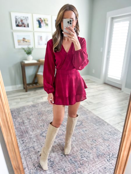 Valentine’s Day Outfit (small). Red romper. Wedding guest dress. Spring dress. Vegas outfit. Knee high boots (I went up half a size). 

*Romper has adjustable tie waist + button to secure the bust area. 

#LTKshoecrush #LTKwedding #LTKunder50