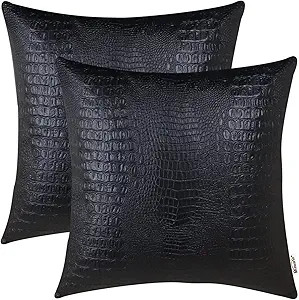 BRAWARM Faux Leather Pillow Covers 18 X 18 Inches, Black Leather Pillow Covers Pack of 2, Crocodi... | Amazon (US)