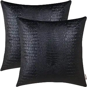 BRAWARM Faux Leather Pillow Covers 18 X 18 Inches, Black Leather Pillow Covers Pack of 2, Crocodi... | Amazon (US)