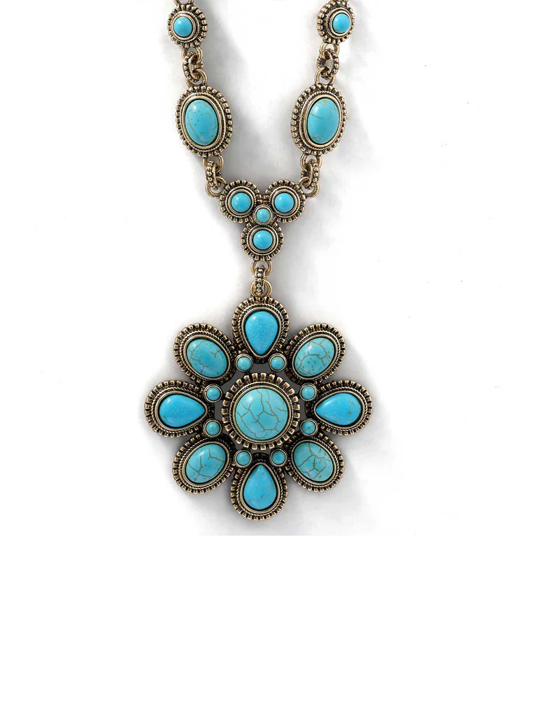 Large Turquoise Stone Flower Necklace in Gold | Jessica Simpson E Commerce