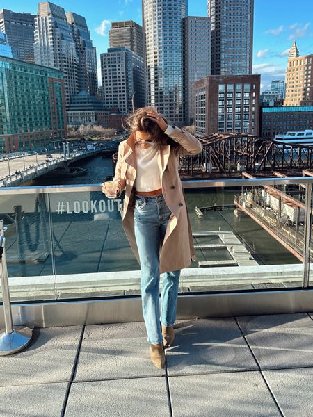 Saturday day in Boston 🏙️

• Abercrombie denim, Nordstrom trench coat, cropped turtleneck sweater, Marc fisher suede booties, neutral outfit, ootd

#LTKfindsunder100