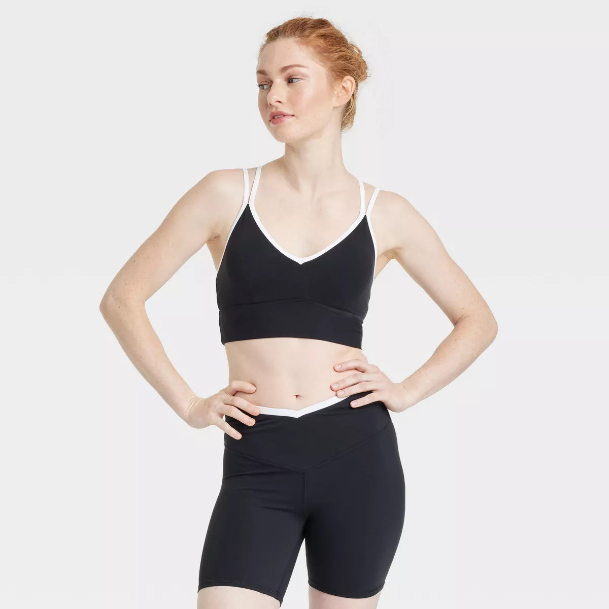 Women's V-Neck Strappy Sports Bra - JoyLab™ Black L | Target