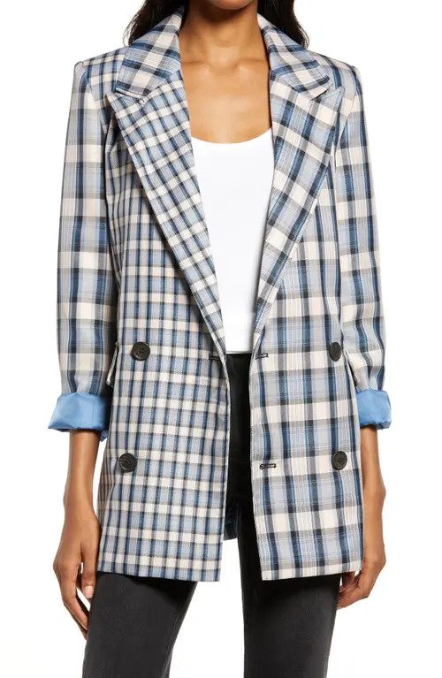 Treasure & Bond Mixed Plaid Blazer in Tan- Black Blue Plaid at Nordstrom, Size Xx-Small | Nordstrom