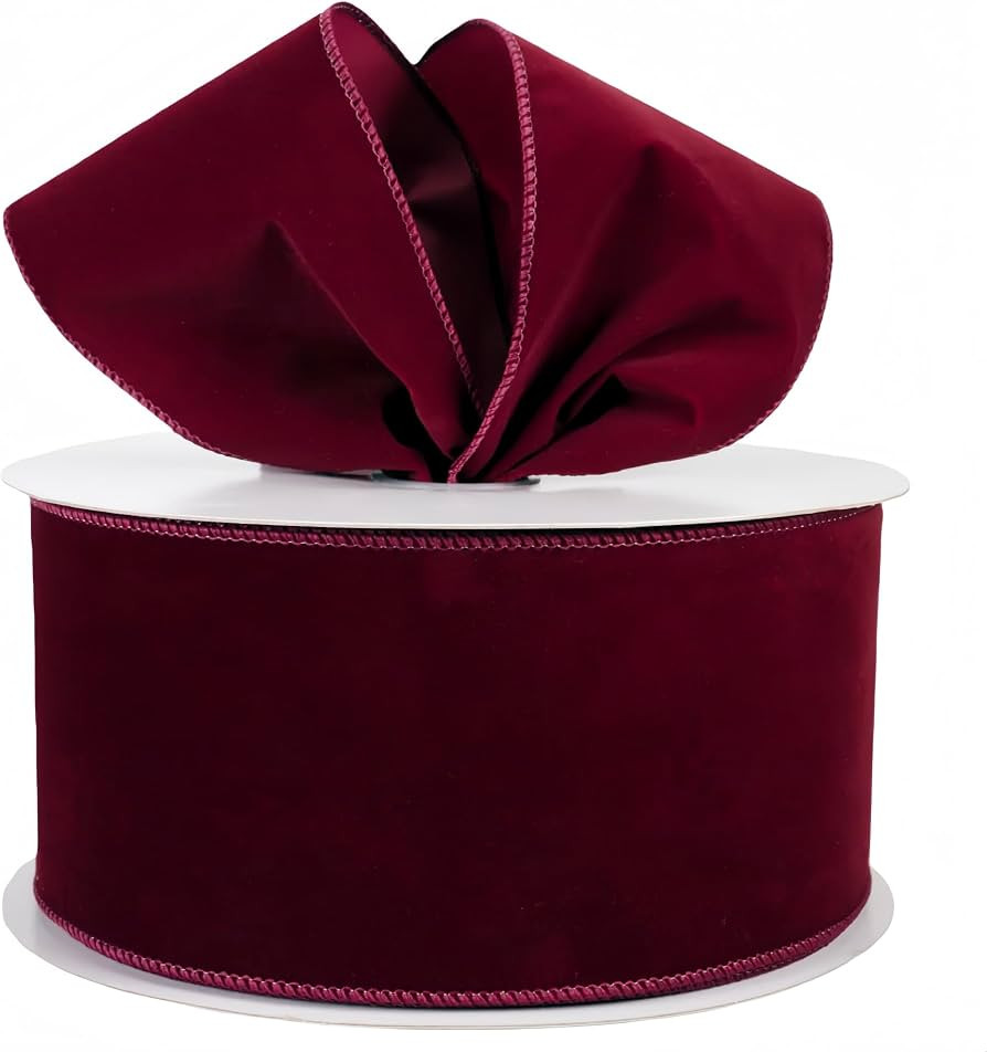 Meseey 4 Inch 50 Yards Burgundy Velvet Wired Ribbon - Premium Soft Velvet Ribbon with Wire Edges ... | Amazon (US)